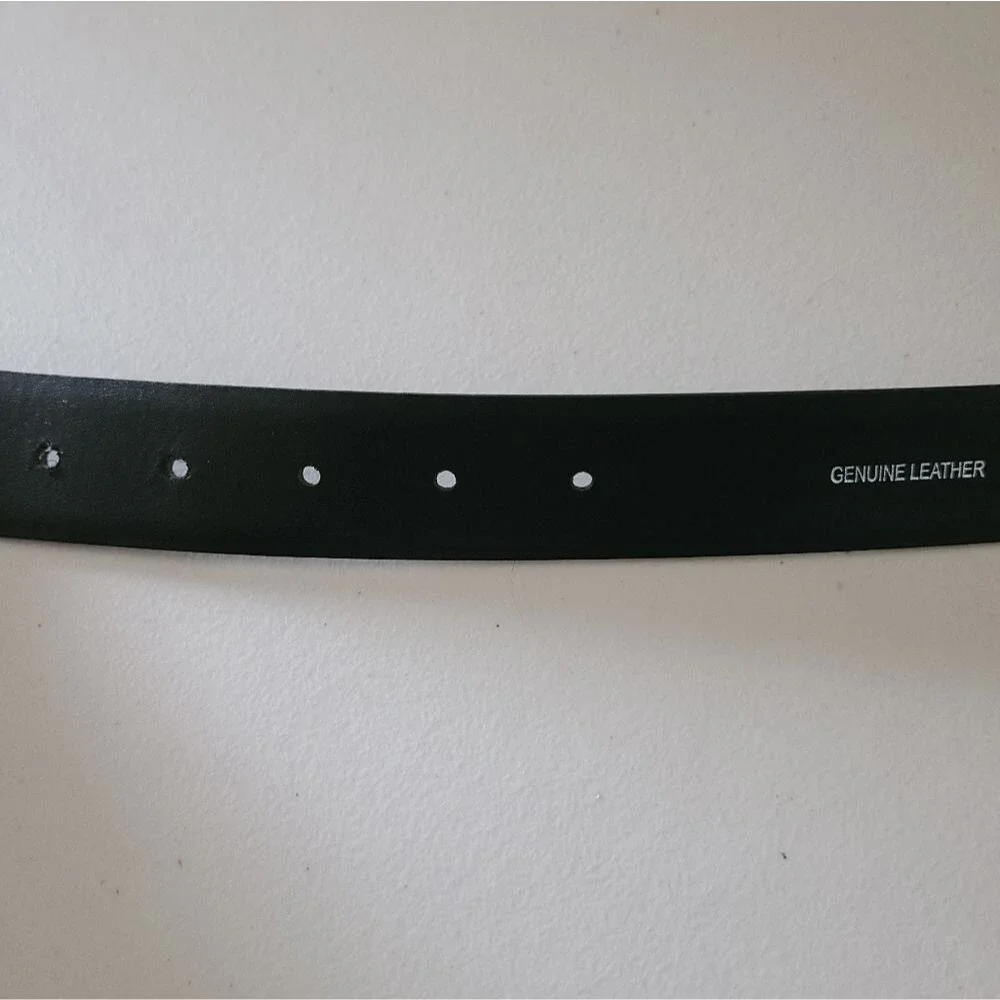 miguel bellido genuine leather belt black leather silver buckle mens size 42